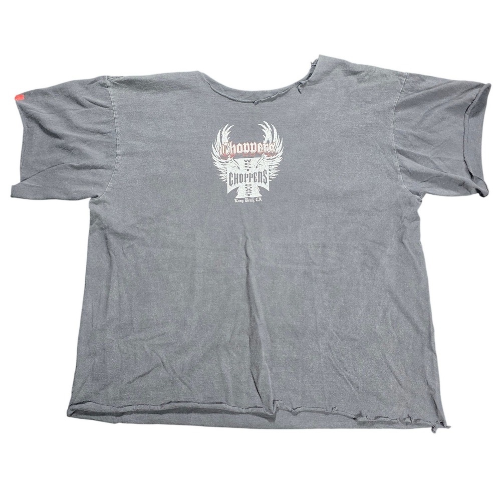 West Coast Choppers Long Beach CA Graphic T-Shirt Faded Black Distressed Cropped